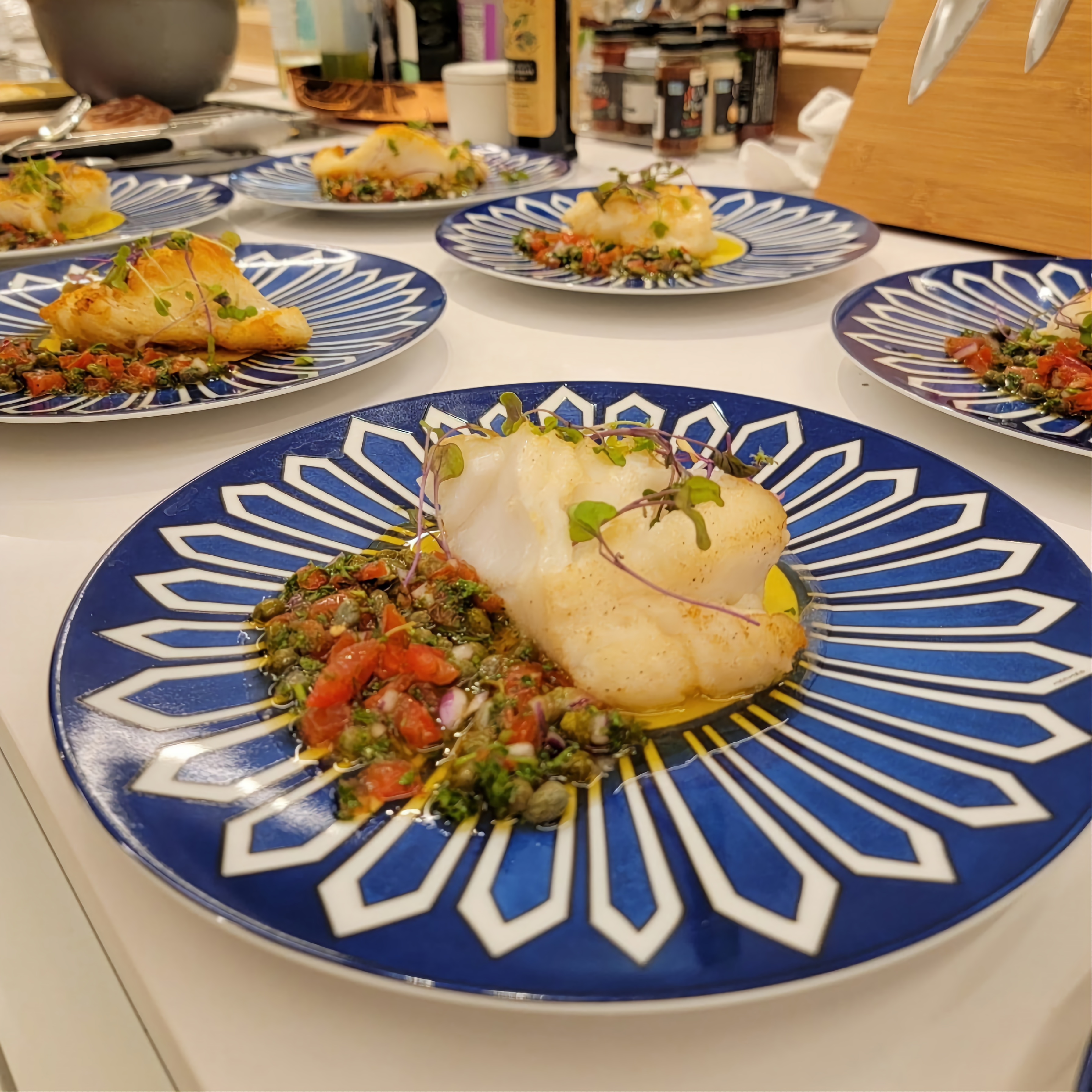Baked seabass, sauce vierge from Epicureans of Florida - Private chef fort Lauderdale | Private chef Miami | Luxury Catering Miami | Private catering Fort Lauderdale | Personal chef Miami | Private chef near me | Home chef